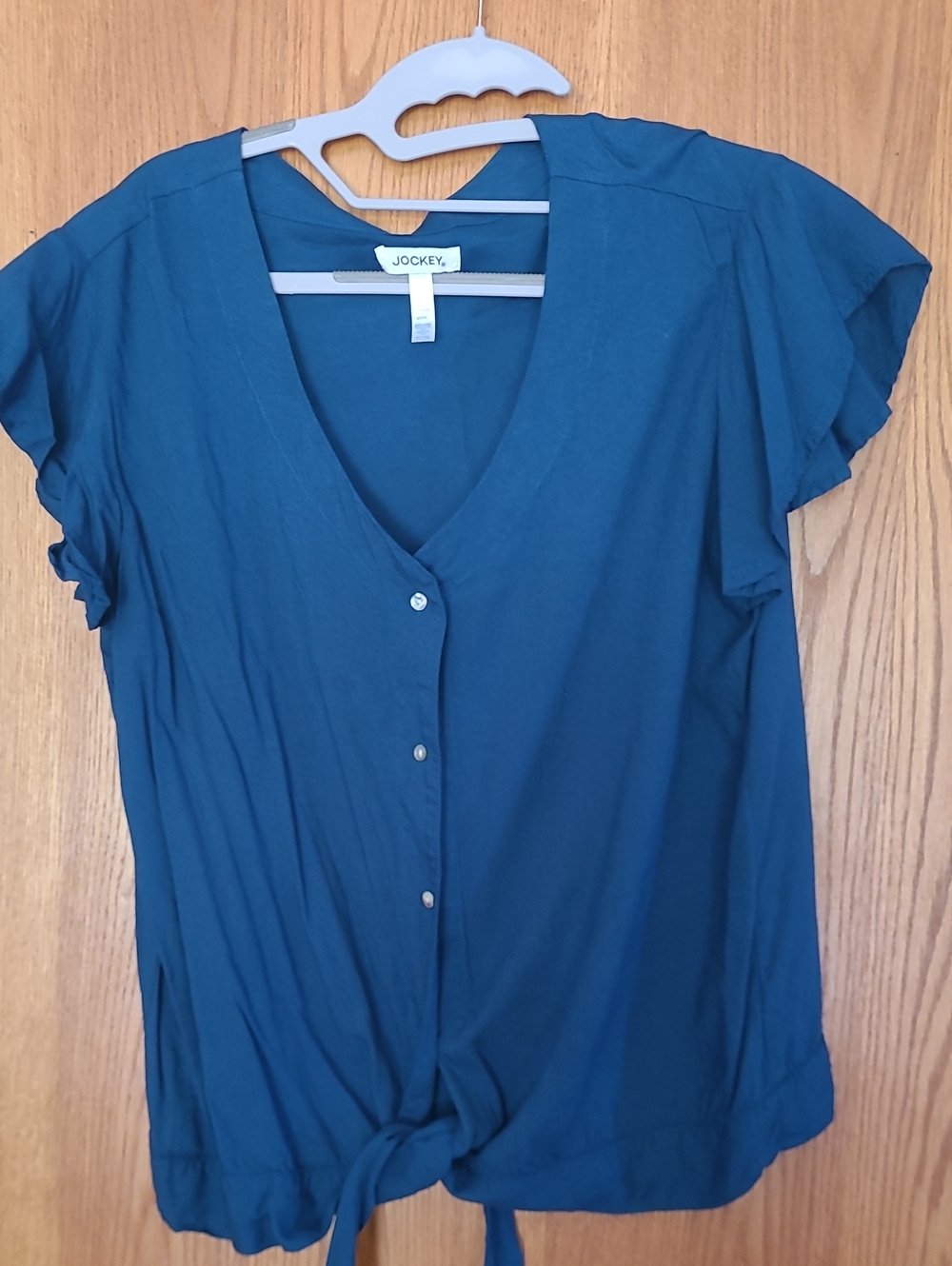 Jockey Teal Button-Front Tie-Hem Women's Top